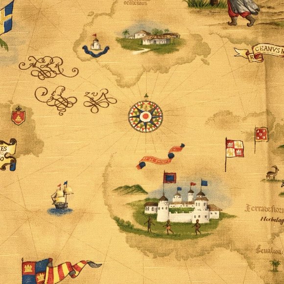 Vintage P Kaufmann WORLD EXPLORERS Fabric 1+ yards - Picture 2 of 7